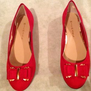 Michael Red Faux Leather Suede Flat Ballerina Flat